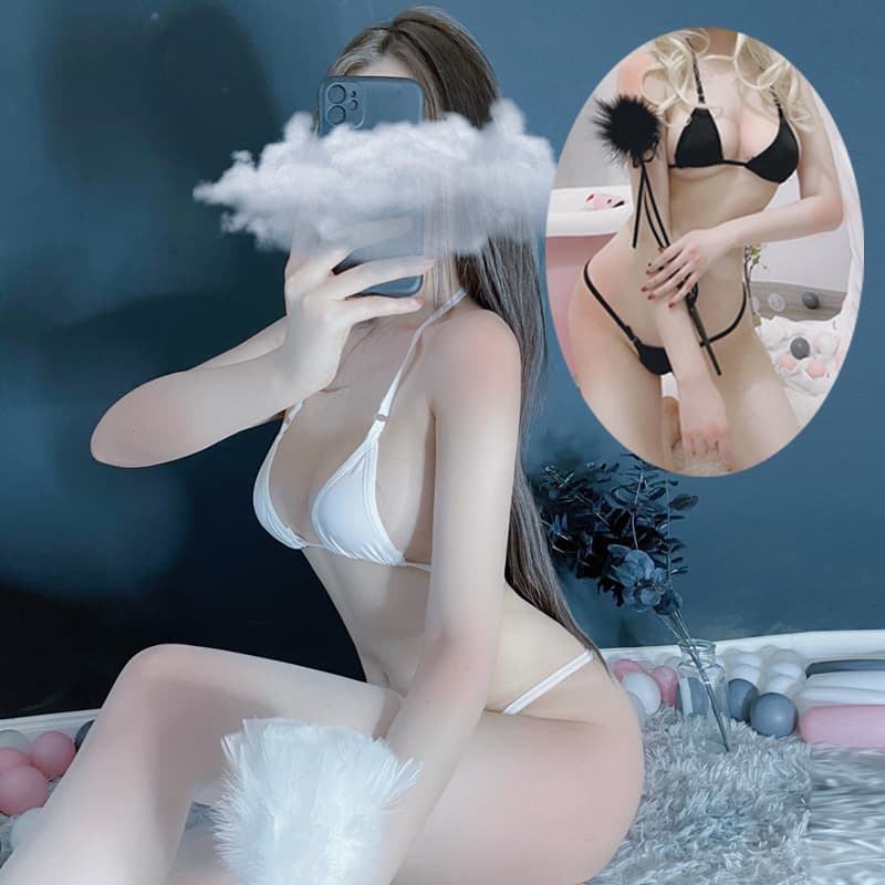 New Sexy Sleepwear Pure Desire Tie-Strap Bikini Three-Point Women's Lace-Up See-Through Lingerie Set