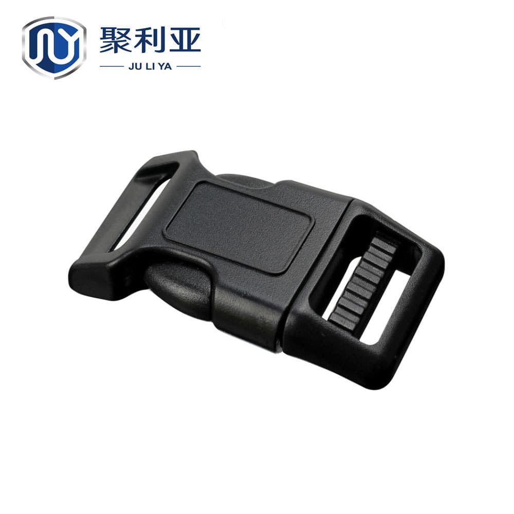 Pet collar accessory with side-opening buckle, curved plastic buckle, suitable for 15, 20, 25, and 38mm webbing.