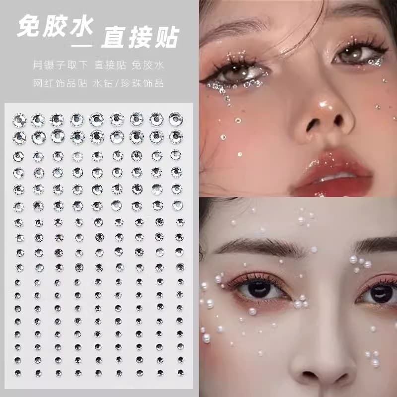 Eye Makeup Rhinestone Tear Drop Face Gems Red Concert No-Glue Transparent Crystals Christmas Face Decoration for Bridal Makeup