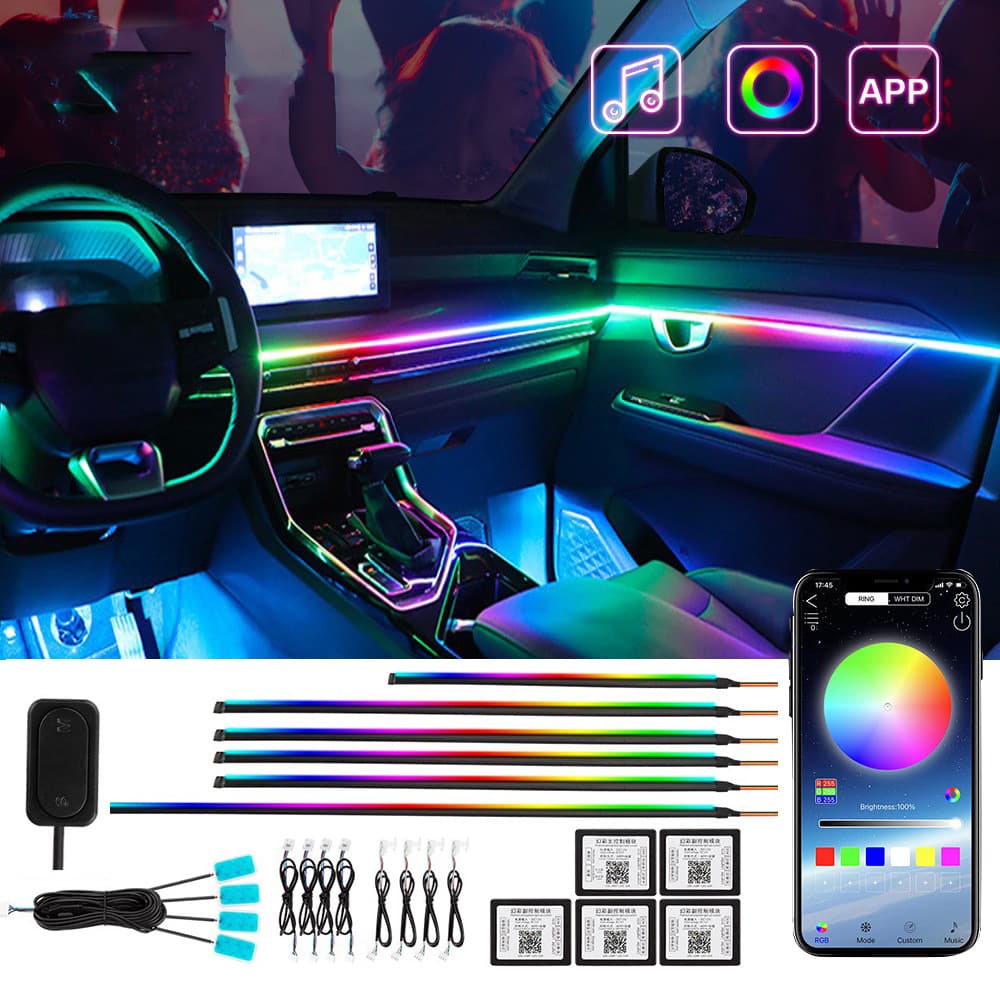Cross-border Car Ambient Light 18-in-1 Hidden Acrylic LED Colorful 256-color Decorative Light Strip