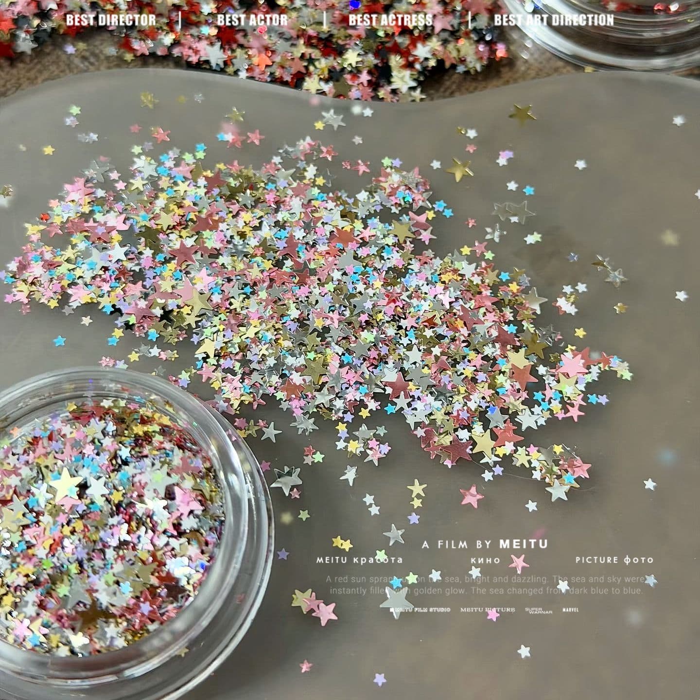 Star sequin nail art accessories, mixed-color five-pointed star glitter and shimmer powder, DIY craft material packaging decoration accessories