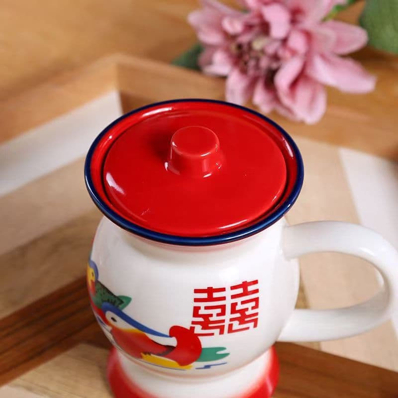 Funny spittoon water cup, nostalgic old-fashioned ceramic cup, retro mug with lid, home wedding and birthday gift