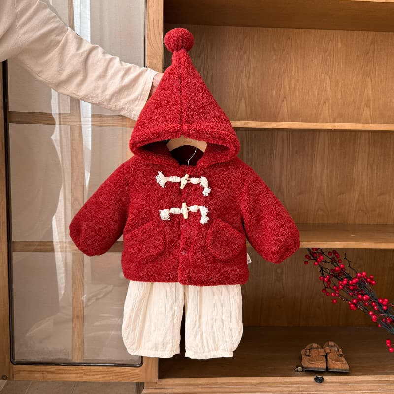 Infant winter cotton clothes for men and women, thickened new one-year-old festive infant and toddler winter style New Year two-piece set
