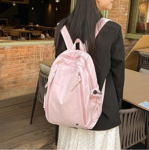 Japanese-style Casual Backpack for Women College Students Simple Solid Color Double Shoulder Bag Lightweight Versatile Laptop Backpack for High School and Middle School Students
