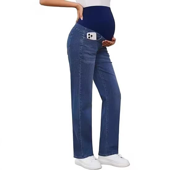 Amazon Cross-Border Maternity Jeans Straight Leg Comfort Stretch Denim Long Pants, S-XXL 007