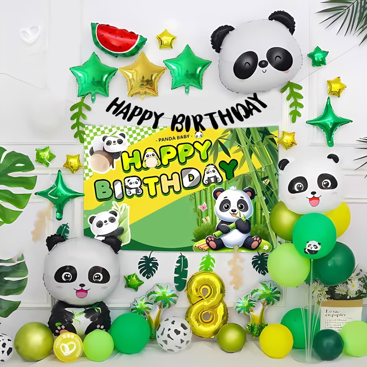 Panda Theme Birthday Atmosphere Party Aluminum Foil Latex Balloon Decoration for Baby Boy Girl First Birthday Cartoon
