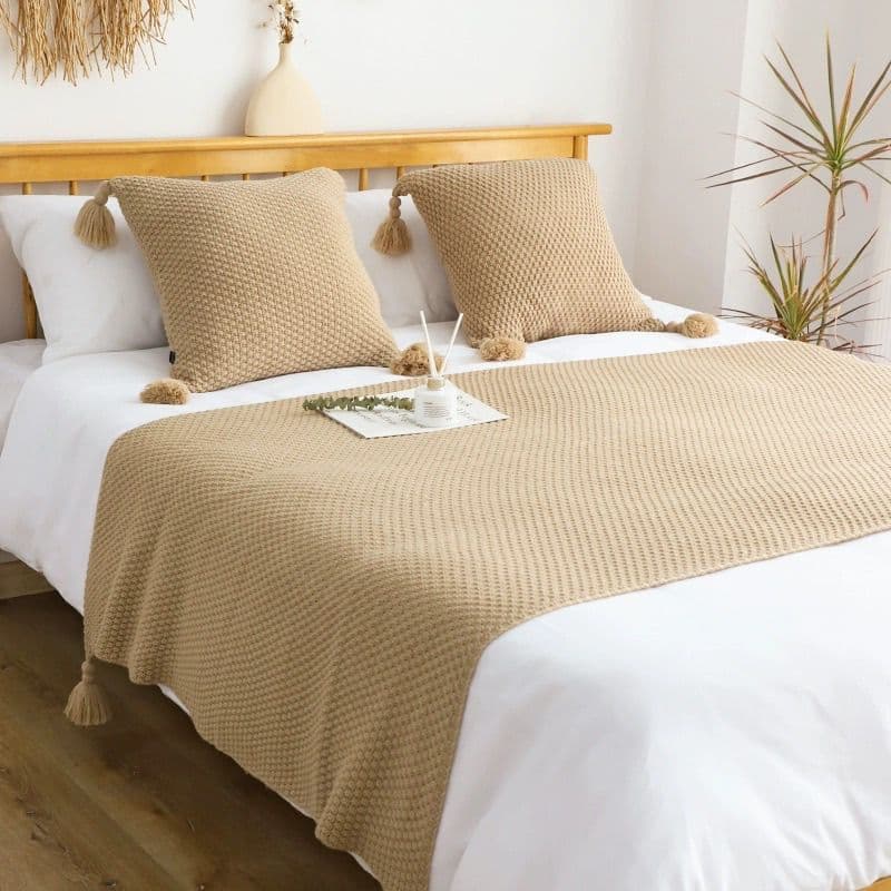 Retro Large Tassel Bed Throw B&B Bed Runner Living Room Sofa Blanket Cover Office Nap Blanket