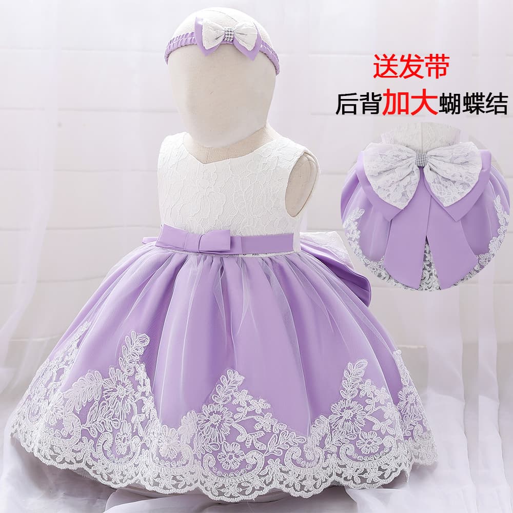 Princess Style Lace Dress with Large Bow for Baby Girls 1-3 Years Old Baptismal Outfit Cute Toddler Dress Cotton Polyester Blend