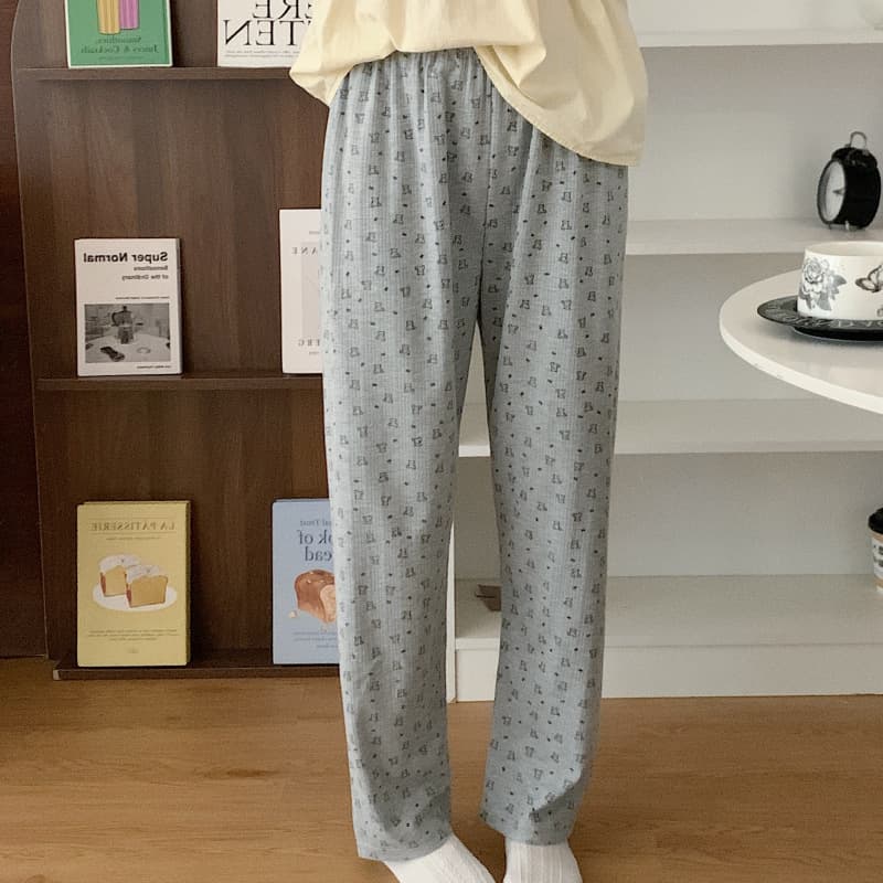 Women's Spring and Summer Korean Style Wide-Leg Printed Long Pajama Pants, Suitable for Outdoor Wear, Pure Desire Fairy Style, 6535 Cotton Sleep Pants