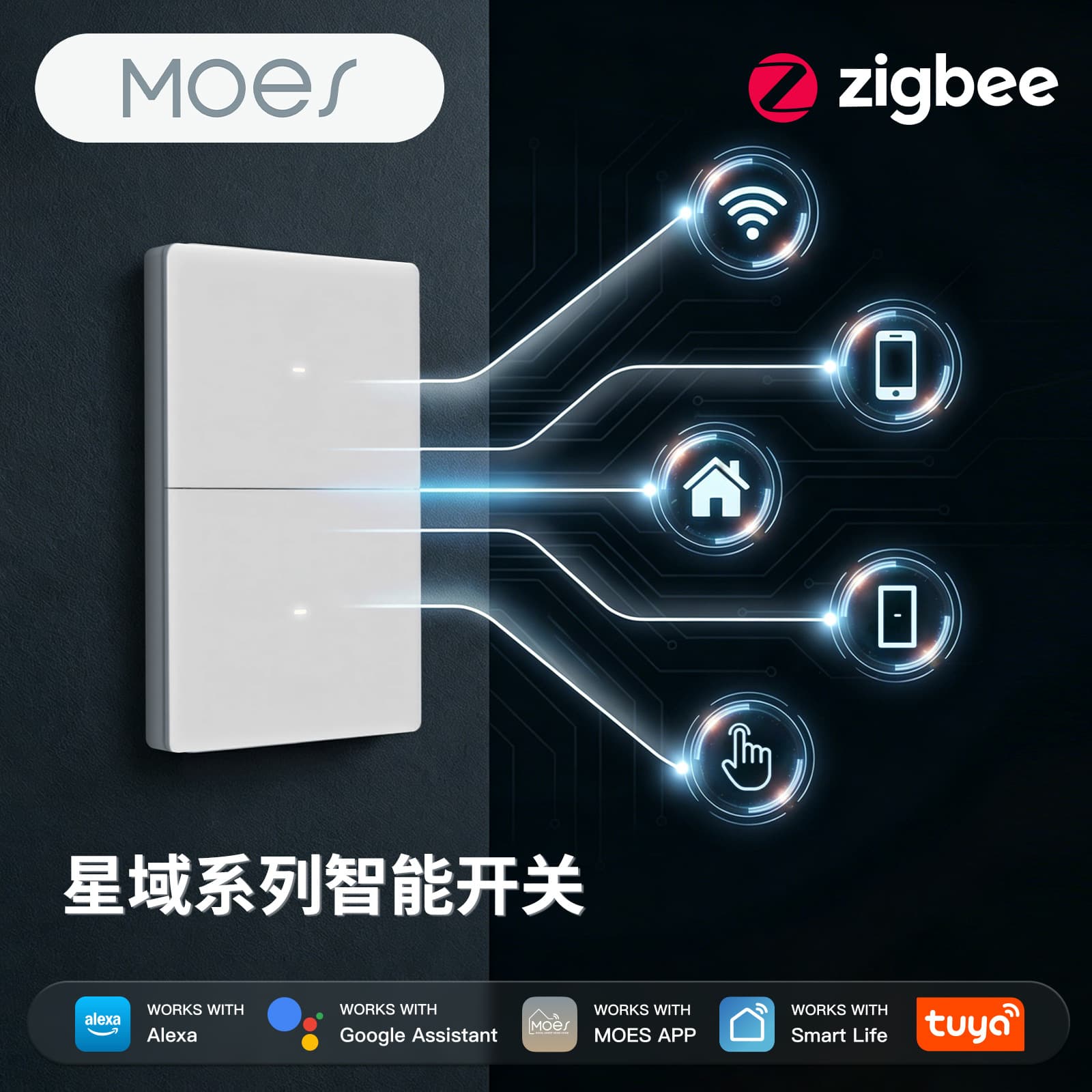 Tuya Smart Home Zigbee Smart Switch Single Live/Neutral Wiring App Remote Control US Standard Push Button Switch