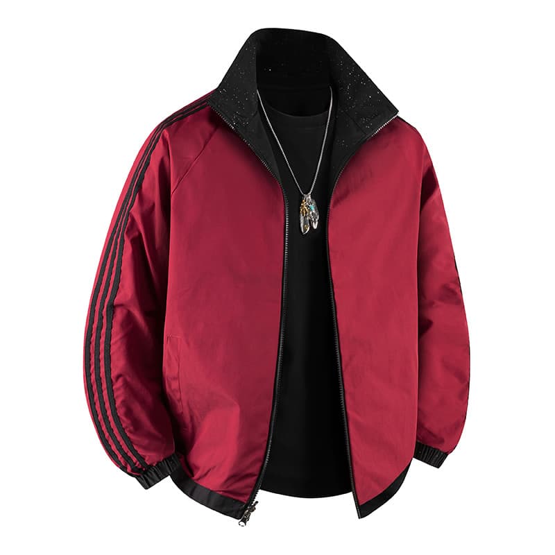 Cross-border Trade 2025 New Double-Sided Jacket Three-Stripe Reversible Jacket Couple Loose Stand Collar Coat