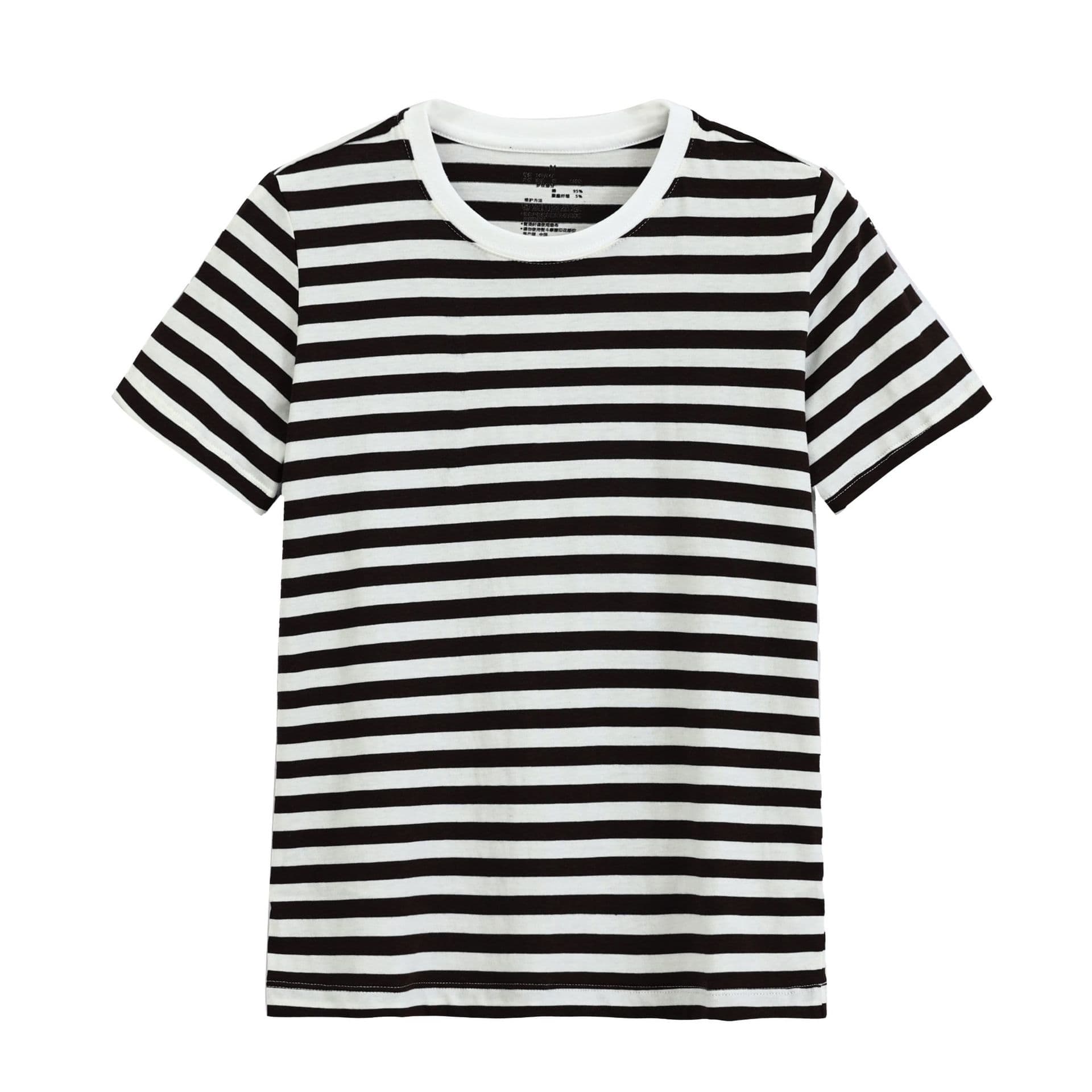 Muji Short Sleeve T-Shirt Women's Indian Cotton Jersey Round Neck Striped Tee Undershirt Blouse