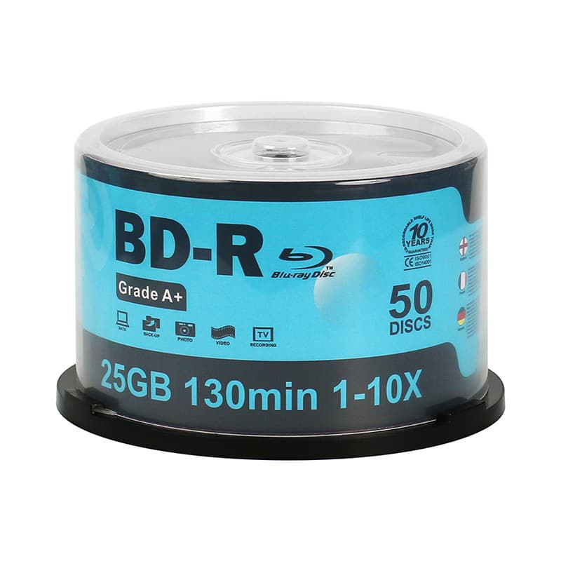 Factory Wholesale Blu-ray BD-R Blank Discs 25GB Movie Pressing DL 50-Pack Spindle Burnable Discs 1-10X