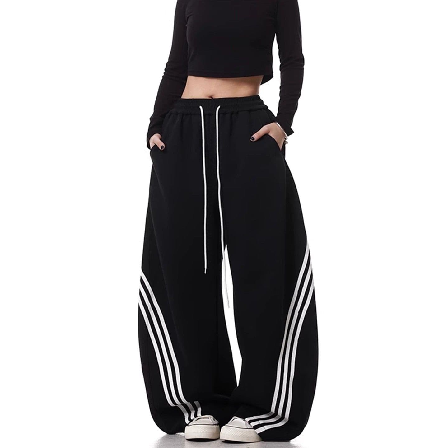 American Retro Diagonal Stripe Wide-Leg Pants for Women 2026 Spring/Autumn New Loose Casual Black American Style Sweatpants
