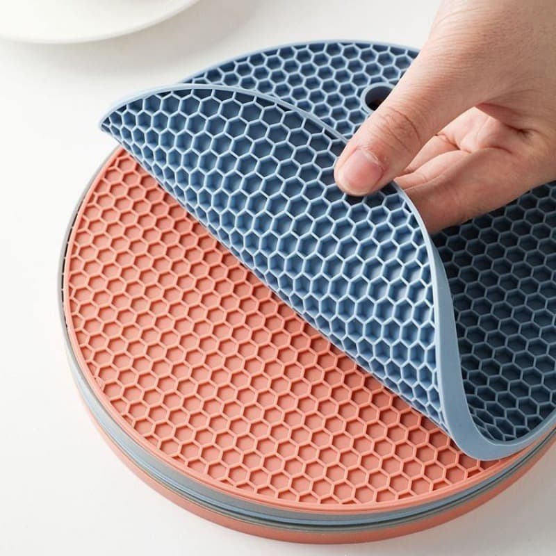 Silicone Rubber Round Honeycomb Heat Insulation Mat Kitchen Pot Holder Coaster Bowl Mat Anti-Scald Anti-Slip Pad Plate Mat High Temperature Resistant