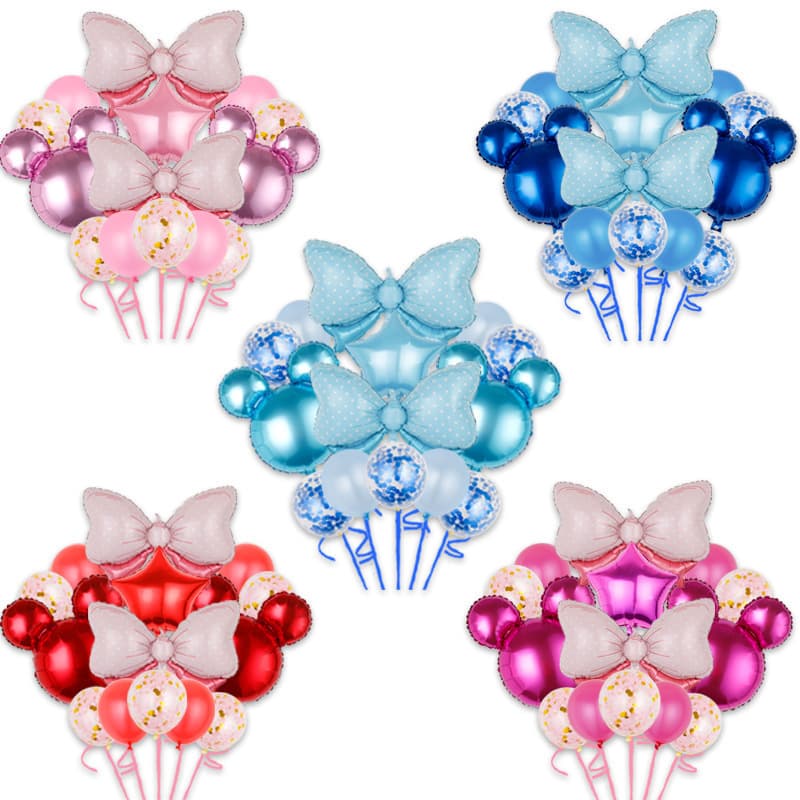 Cross-border 24-inch Mickey & Minnie Mouse Head Pink Bow Balloon Set Birthday Balloon Decoration Children's Balloon Wholesale