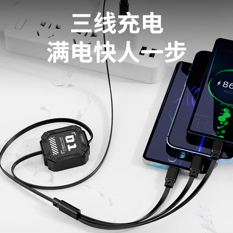 3-in-1 Charging Cable 100W Compatible with Apple Type-C Huawei 3-in-1 Portable Charging Cable Universal Compatibility