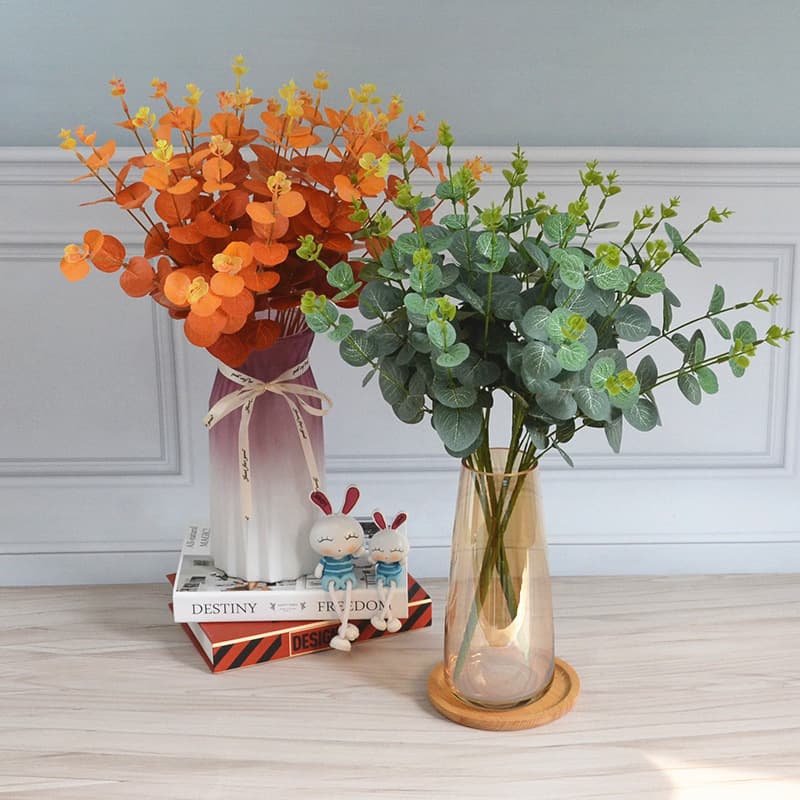 Multi-forked eucalyptus gold leaves wholesale wedding simulation flower scene layout photo props home decoration fake leaves