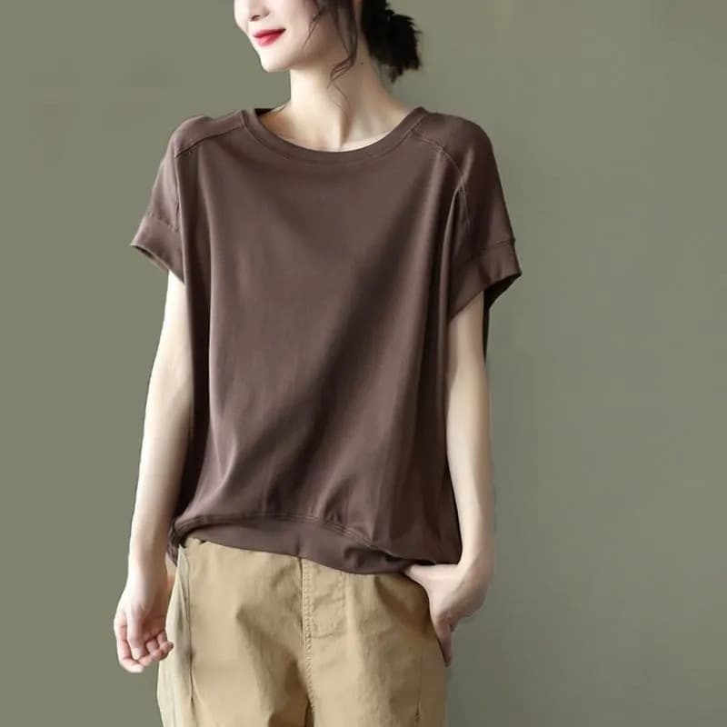 Cotton Summer New T-Shirt Versatile Extra Large Bust Plus Size Round Neck Short Sleeve Loose Pullover Outerwear Inner Layer Women Top