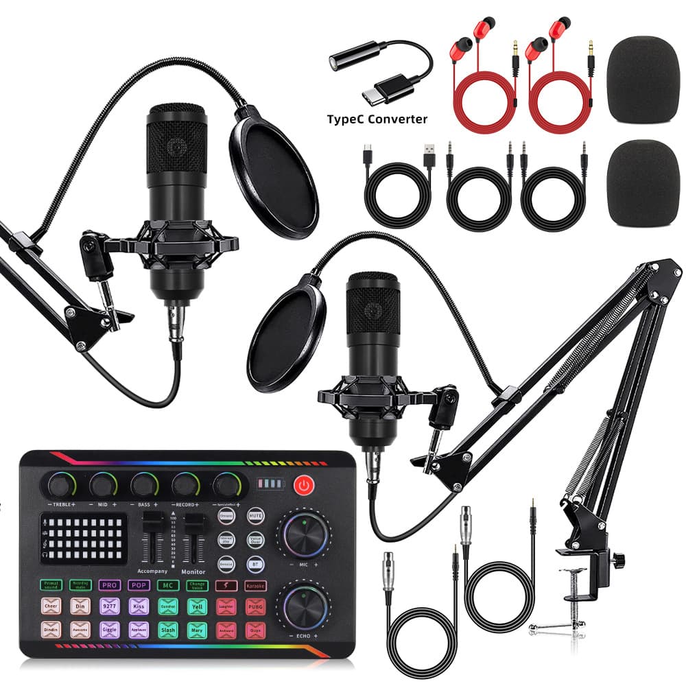 Cross-border Podcast Kit Upgraded F998MAX English Professional Live Streaming Sound Card Podcast PC Recording Karaoke BM800