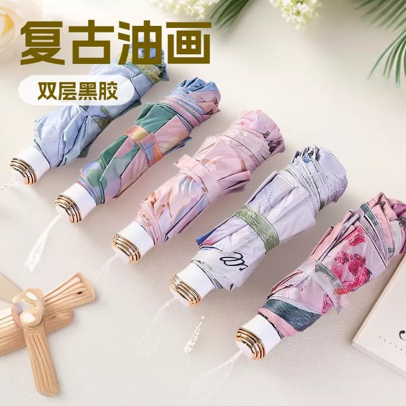 Double-layer double-sided flower portable storage vinyl sun protection UV folding sunshade umbrella for rainy or sunny use
