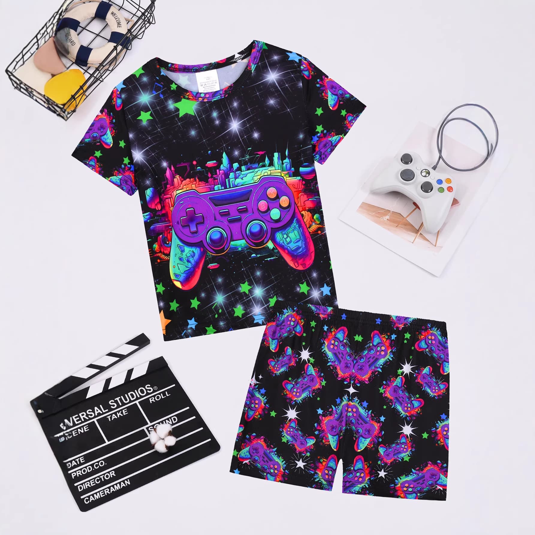 Boys' 1 Set Drop Shipping European & American Hot Digital Print Game Console Homewear Pajamas Flame Retardant Soft Skin-Friendly Absorbent