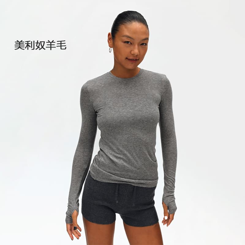 Tencel Merino Wool Base Layer Women Autumn/Winter Merino Round Neck Warm Knitwear Inner Layer Long Sleeve Top