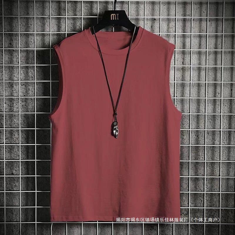 Summer Ice Silk Muscle Training Vest Men's Large Size Cool Loose Basketball Fitness Wear Solid Color Sleeveless T-Shirt Trendy