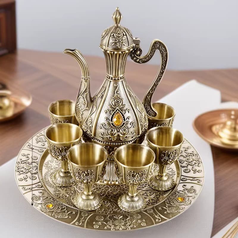 Foreign trade wholesale European pumpkin palace style wine set wine flask wine glass embossed rose pattern wine tray ornaments