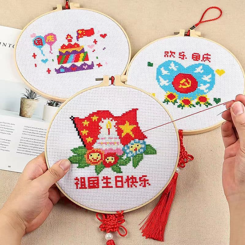 National Day Patriotic Theme Children's Cross Stitch DIY Material Kit Kindergarten Parent-Child Craft Red Flag Embroidery