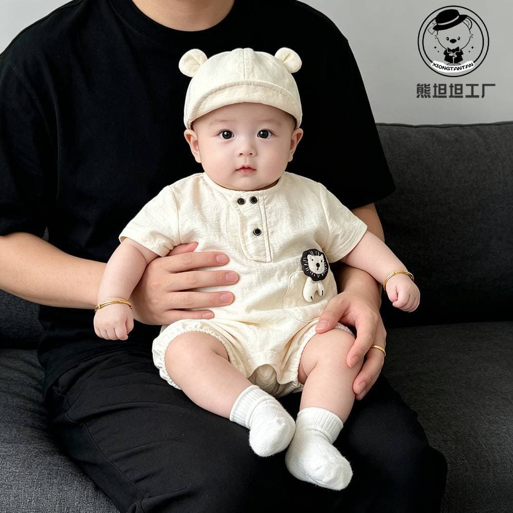 Baby Boy Short Sleeve Romper Cute Little Lion Thin Breathable Crawling Suit New Infant Outdoor Clothes Summer