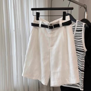 White Linen Shorts for Women Summer New Plus Size Petite Loose Casual Versatile Wide Leg Bermuda Shorts