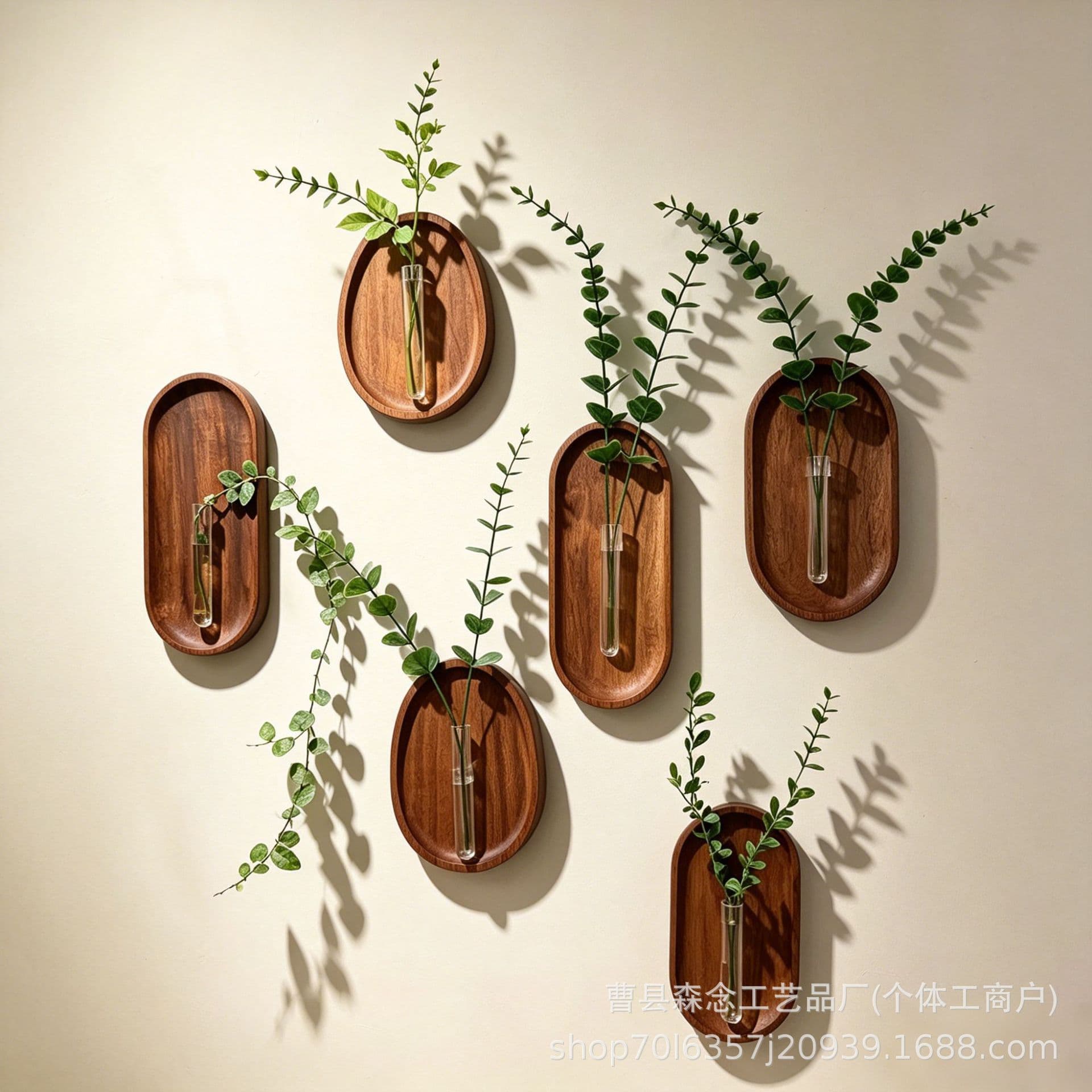 Wooden Decorative Vase with Adhesive Hook, Test Tube Vase for Home Wall Decoration, Hydroponic Propagation Station