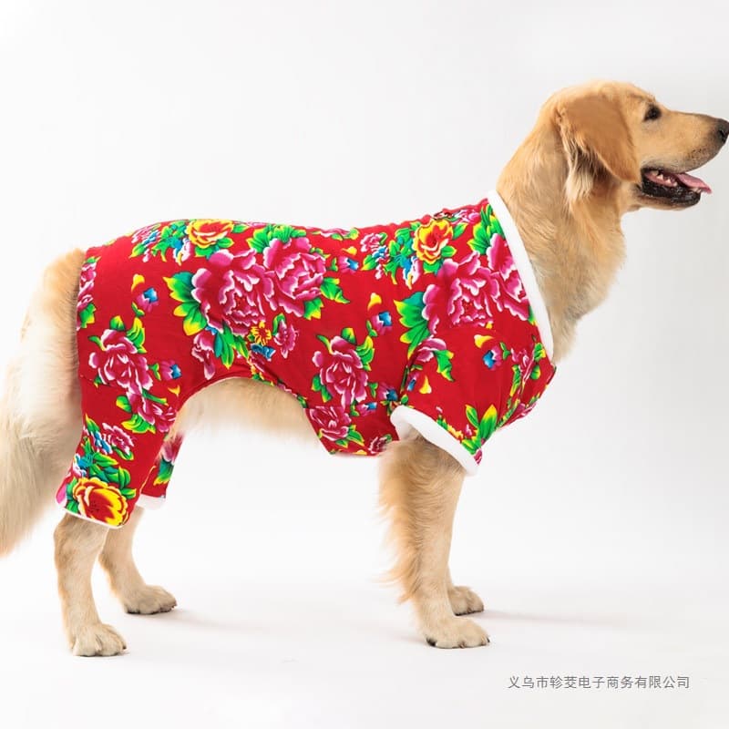 Pet dog clothes, New Year's autumn and winter clothes, plus velvet for large, medium and small dogs, Teddy, Bichon, Golden Retriever cats, Happy New Year