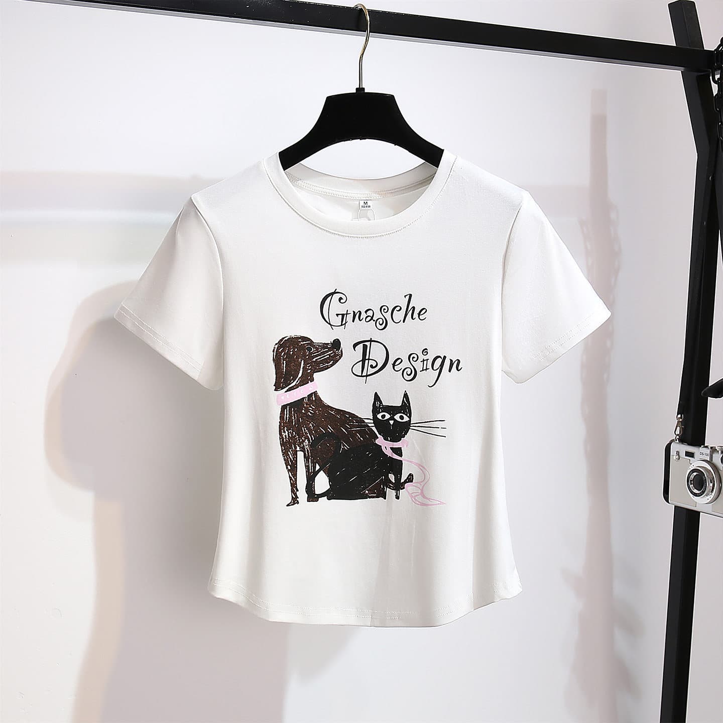 Korean Chic White Round Neck Regular Shoulder Short Sleeve T-Shirt for Women, 2026 Summer New Arrival, High-Waist Cropped Slim Fit Top