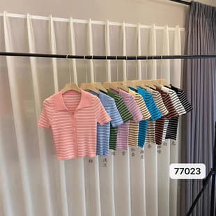 2026 New Design Striped Knit Short-Sleeve Top for Petite Women, Cropped Spring Style