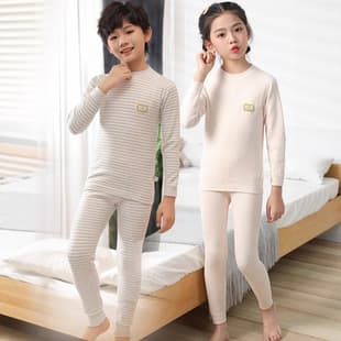 Boys' Pajama Set Children's Thermal Underwear Pure Cotton Girls' Shirt Long Johns Comfortable Fleece Middle and Small Children Base Layer Cotton Sweater