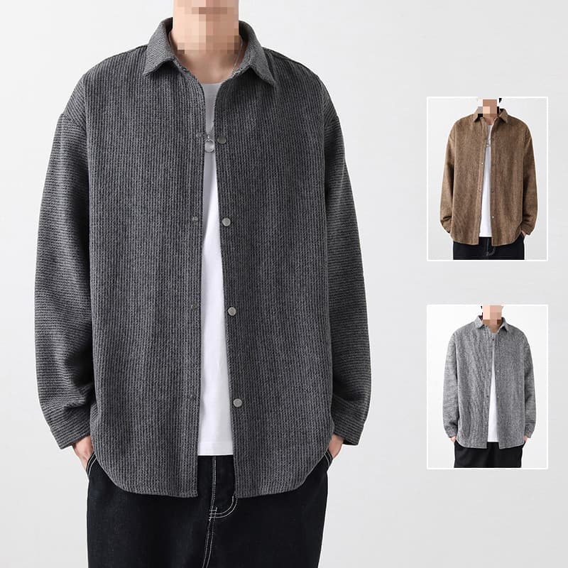 Long-sleeved shirt jacket for men in spring and autumn loose lapel woolen jacket trendy Hong Kong style spring casual top