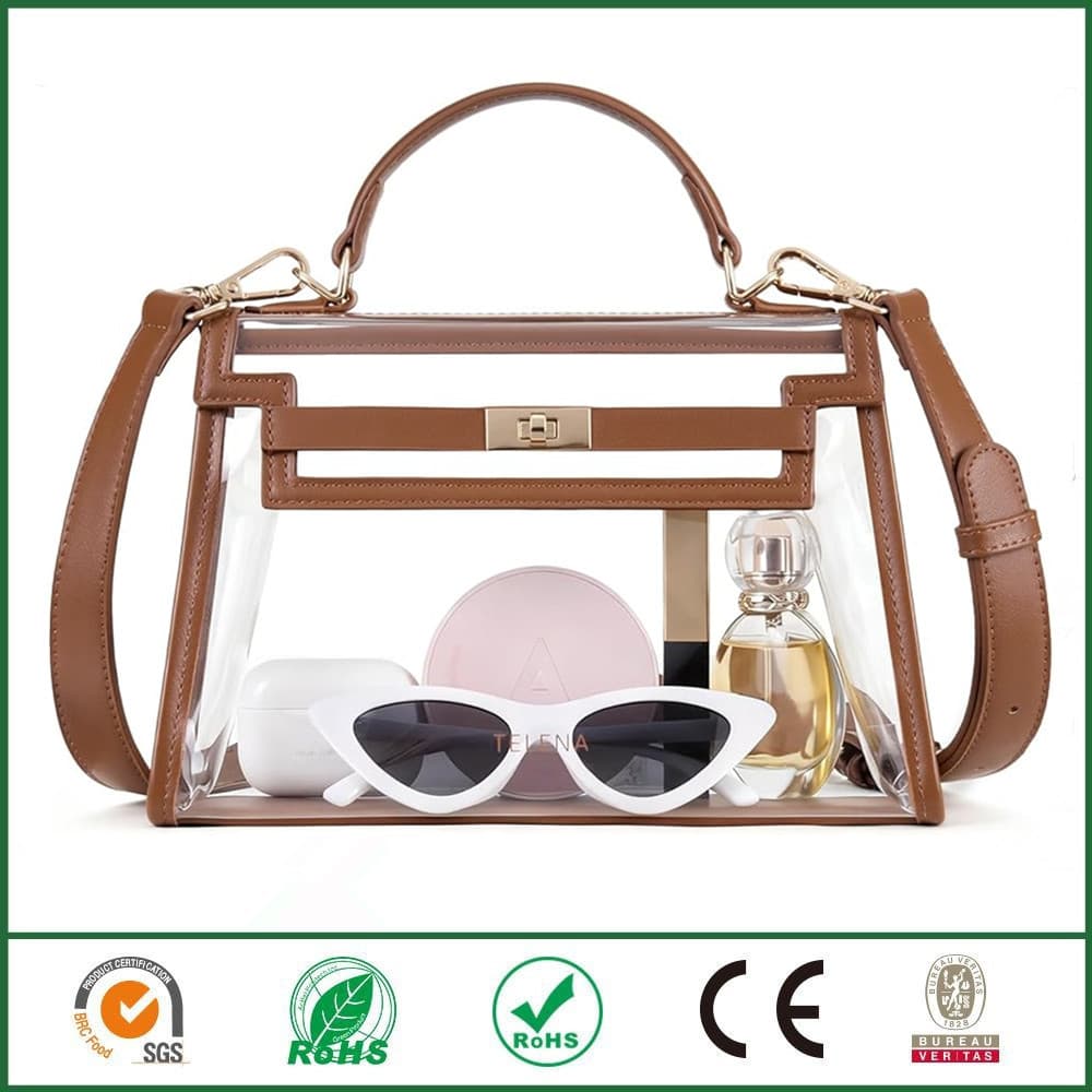 Clear Tote Bag for Stadium Events PVC Clear Crossbody Bag for Women with Adjustable Shoulder Strap