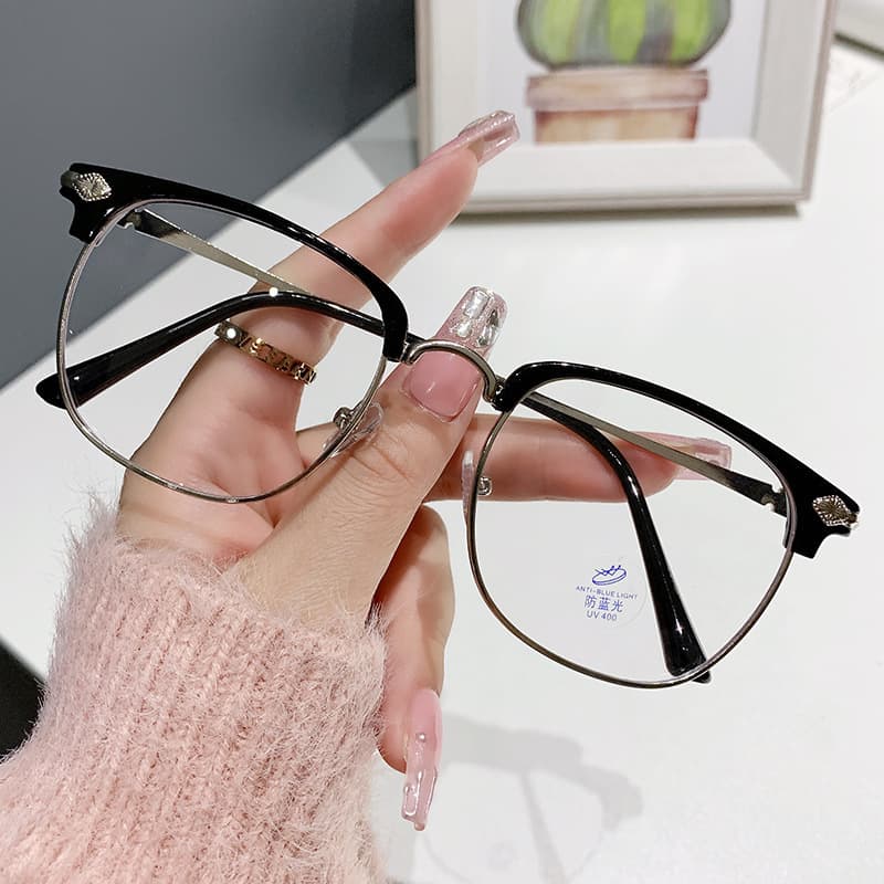 New Eyebrow Anti-Blue Light Glasses Frame Fashionable Men's Retro Business Glasses Semi-Rimless Plain Lens Wholesale