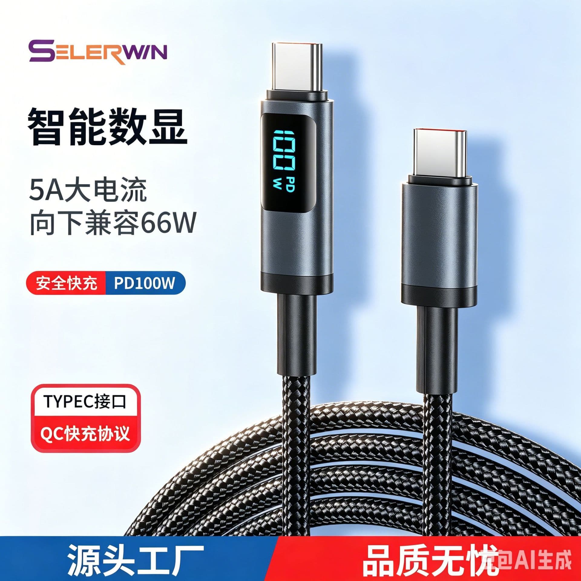 New 100w fast charging digital display data cable suitable for Pingguo 17type-c flash charging 66w charging cable in stock