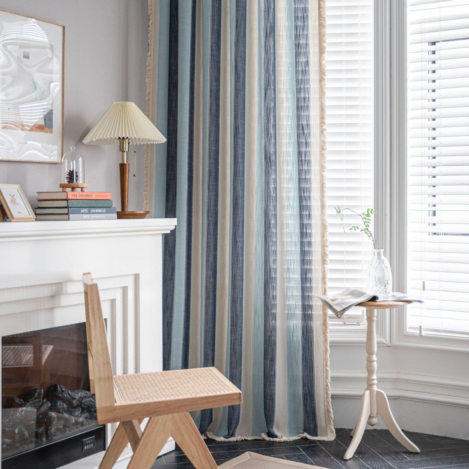 Qixin Curtain Stripe White Fringe Kitchen Curtain Country Style Living Room Semi-Sheer Bay Window American Country