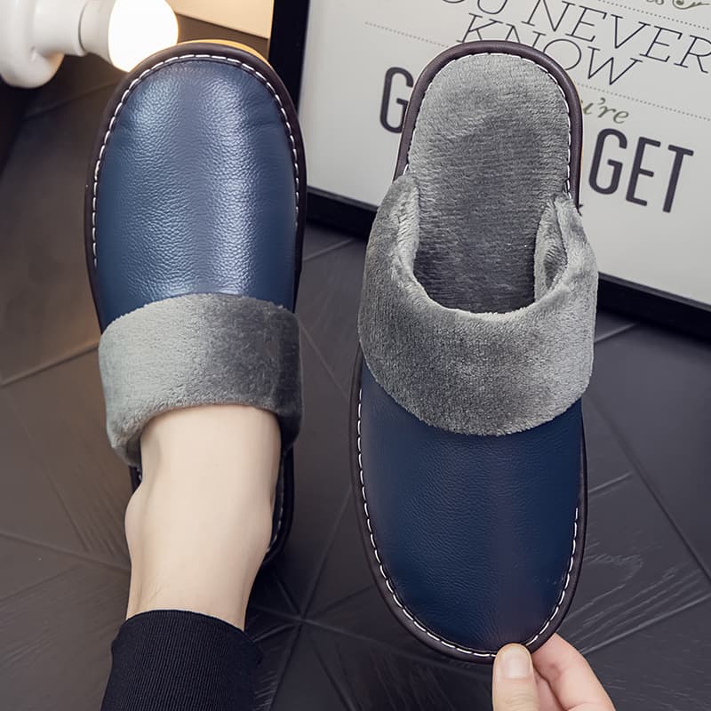 Cowhide autumn and winter cotton slippers for men and women, thick-soled, non-slip, genuine leather, waterproof, and warm.