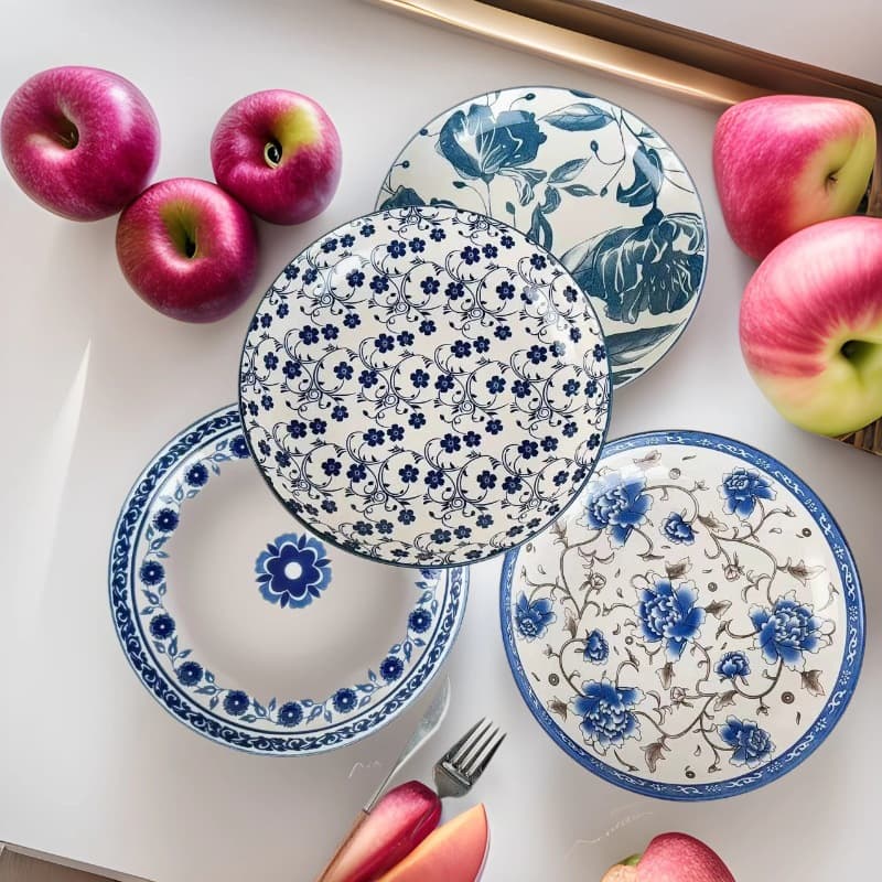 Factory ceramic plate 8-inch printed fruit plate rice plate vegetable plate round breakfast plate snack fruit plate underglaze color