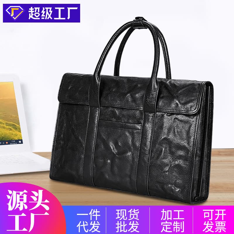 2022 New Men's Handbag, Hand-scraped Genuine Leather, Top Layer Cowhide, Large Capacity Men's Briefcase