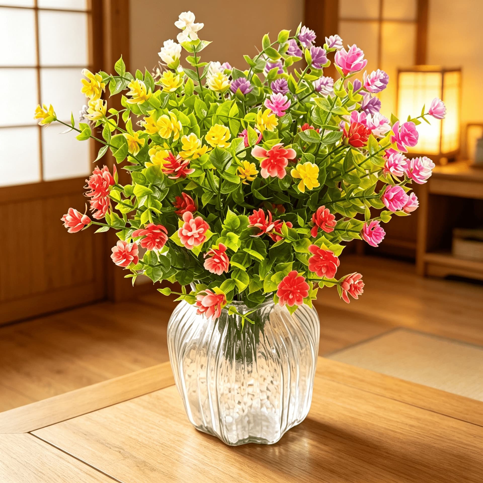 Cross-border hot-selling seven-head 35-mesh Eucalyptus camellia bunch manufacturer's ready-made simulated rose flowers for home decoration