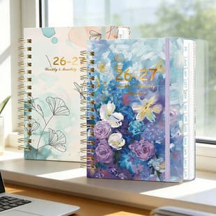 2027 New Style Cross-Border Planner Notebook, High-Aesthetic Schedule Book, Original Floral Coil Notebook A5 with Elastic Band