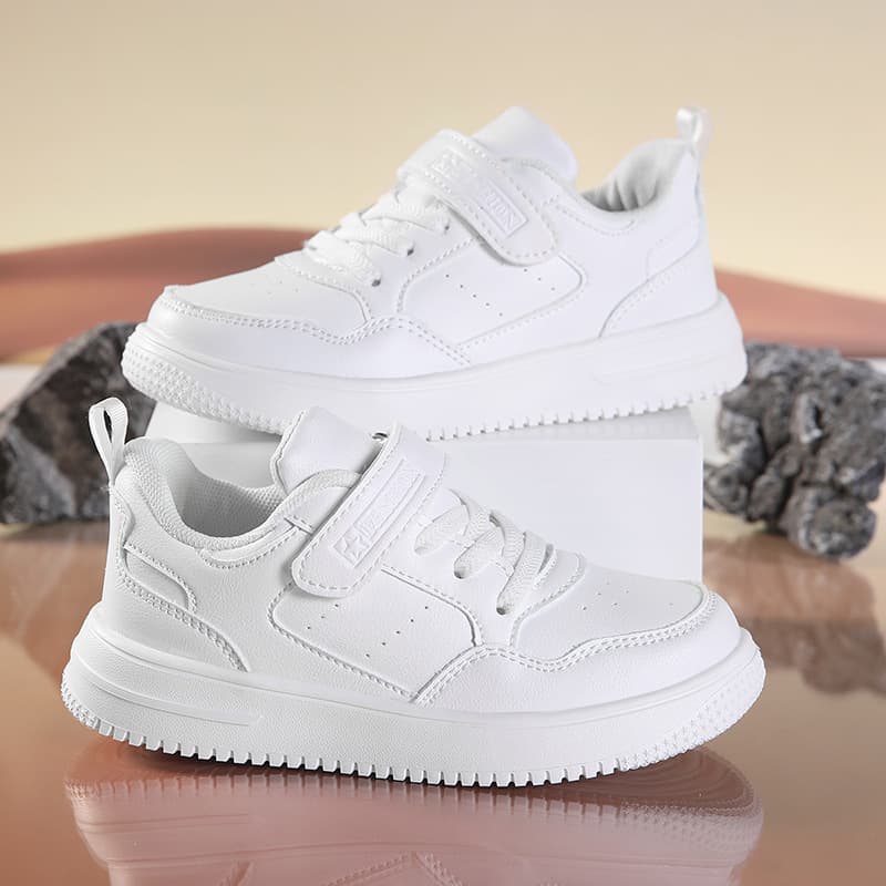 Cross-border Children's Shoes Boys Pure Black Sneakers Girls Skate Shoes Leather Upper Middle and Big Kids White Shoes Summer New Arrival