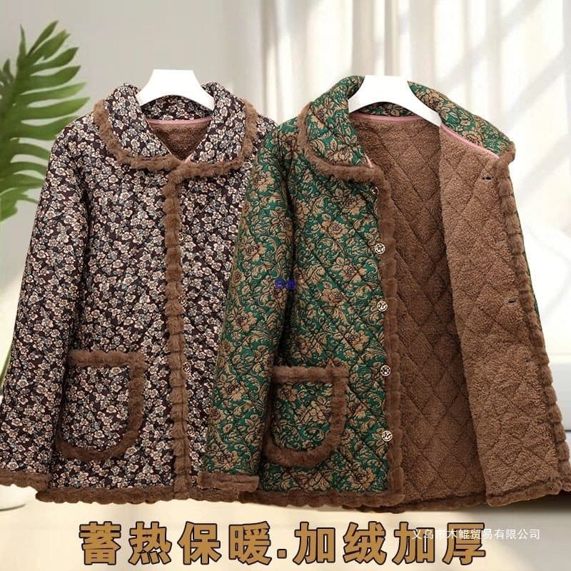 Off-Season Winter Fleece Lined Cotton Jacket Middle-Aged Elderly Mother Cotton Padded Jacket Women Thick Loose Outerwear 2025 New
