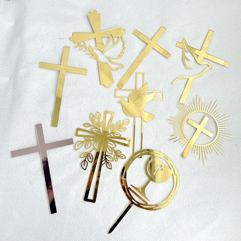 Cross-border Ins Style Peace Dove Cross Cake Decoration Insert, Holy Communion Baby Baptism Party Decoration